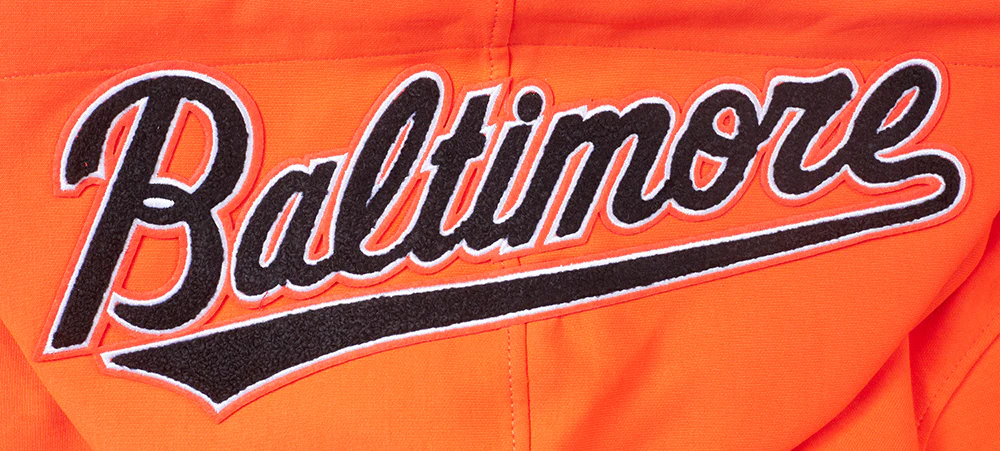MLB BALTIMORE ORIOLES CLASSIC CHENILLE MEN'S PULLOVER HOODIE (ORANGE) - Image 8