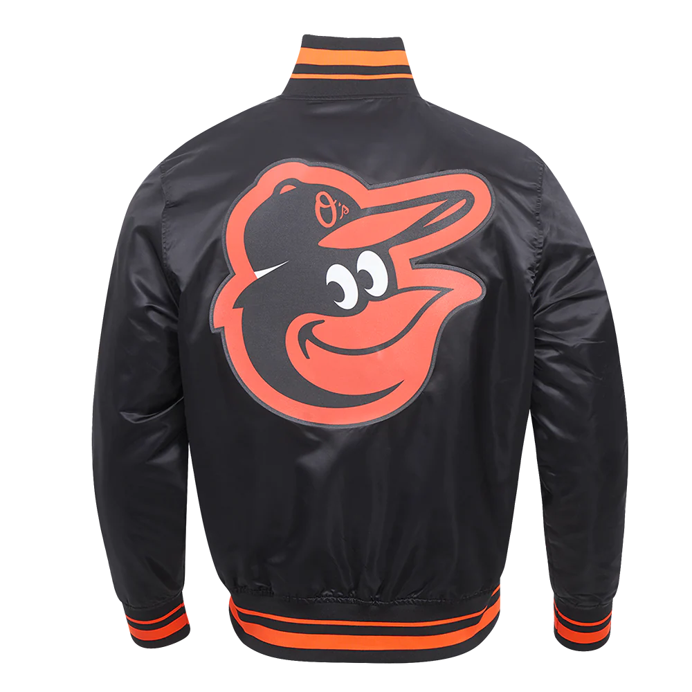 MLB BALTIMORE ORIOLES SCRIPT TAIL MEN'S SATIN JACKET (BLACK/ORANGE) - Image 3