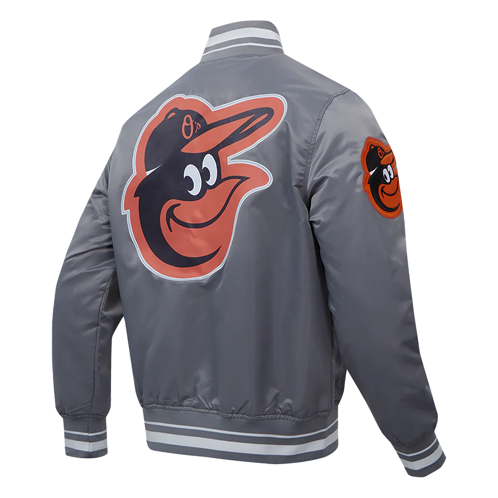 MLB BALTIMORE ORIOLES SCRIPT TAIL MEN'S SATIN JACKET (GRAY) - Image 4