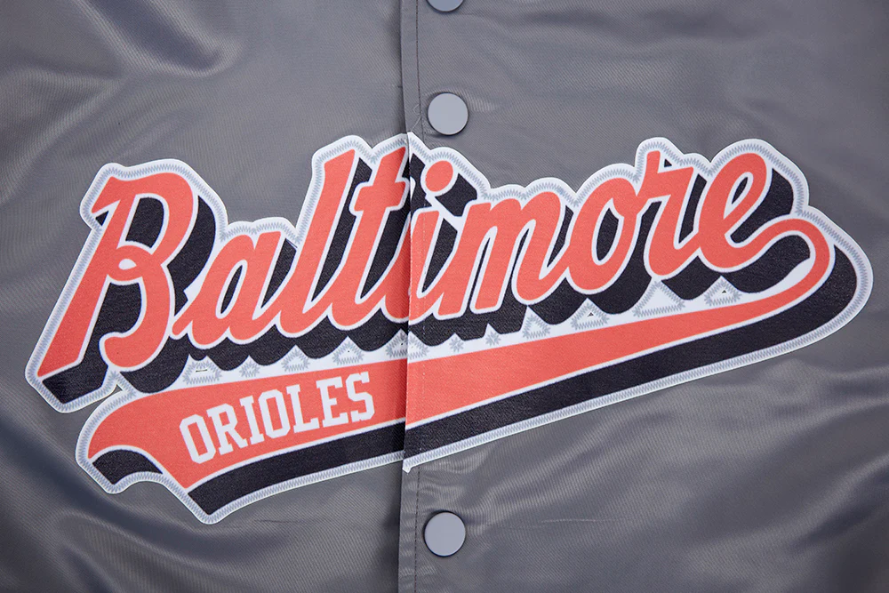 MLB BALTIMORE ORIOLES SCRIPT TAIL MEN'S SATIN JACKET (GRAY) - Image 5