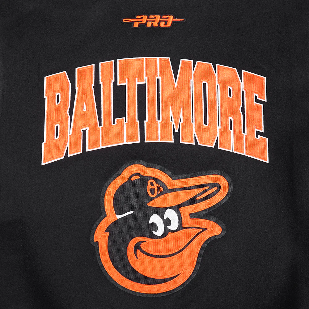 MLB BALTIMORE ORIOLES CITY ARCH MEN'S WOOL VARSITY JACKET (BLACK/WHITE) - Image 7