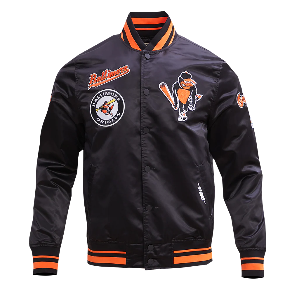 MLB BALTIMORE ORIOLES RETRO CLASSIC MEN'S RIB SATIN JACKET (BLACK/ORANGE)