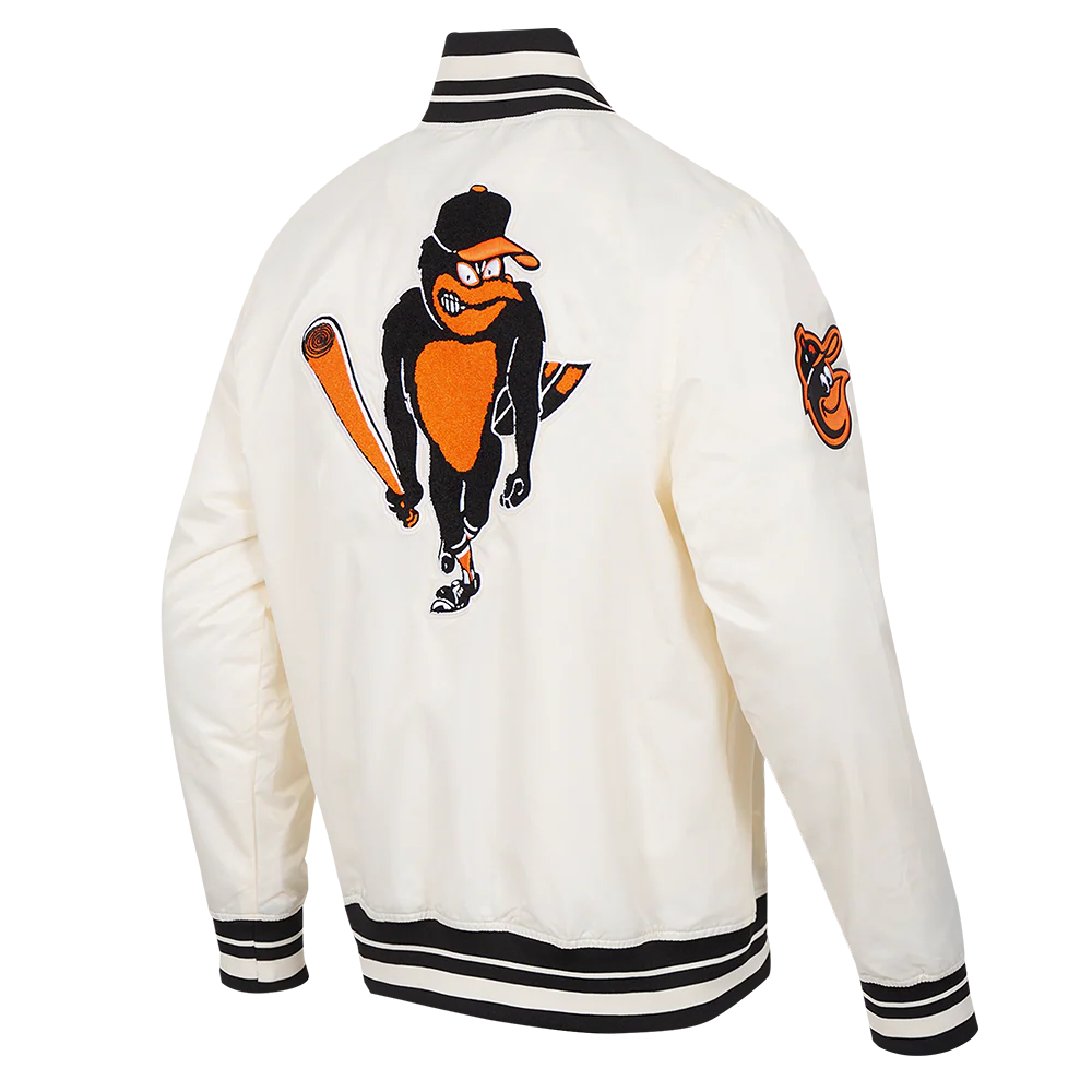 MLB BALTIMORE ORIOLES RETRO CLASSIC MEN'S RIB SATIN JACKET (EGGSHELL/ BLACK) - Image 4