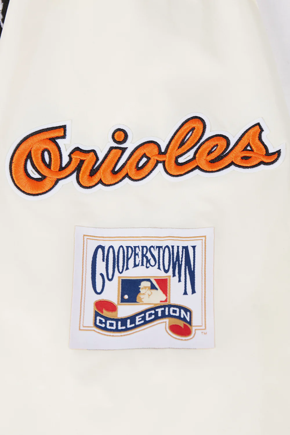 MLB BALTIMORE ORIOLES RETRO CLASSIC MEN'S RIB SATIN JACKET (EGGSHELL/ BLACK) - Image 8
