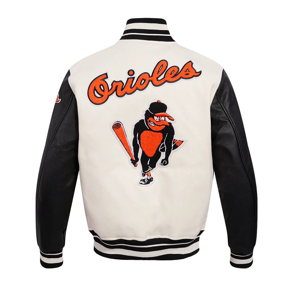 MLB BALTIMORE ORIOLES RETRO CLASSIC MEN'S RIB WOOL VARSITY JACKET (EGGSHELL/BLACK) - Image 3