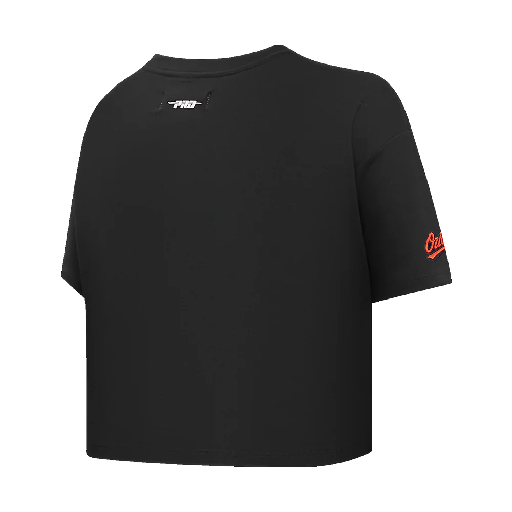 MLB BALTIMORE ORIOLES SCRIPT TAIL WOMEN'S SINGLE JERSEY BOXY TOP (BLACK) - Image 4