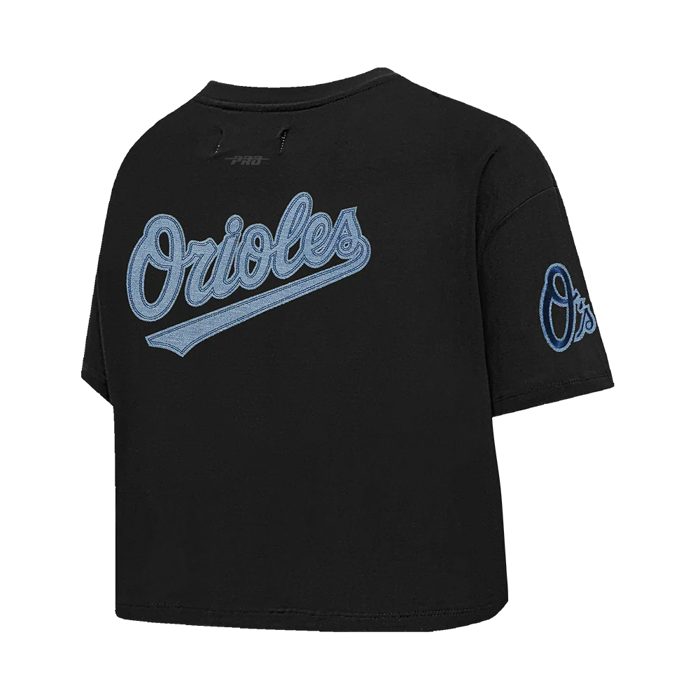 MLB BALTIMORE ORIOLES VARSITY BLUES WOMEN'S BOXY TOP (BLACK) - Image 4