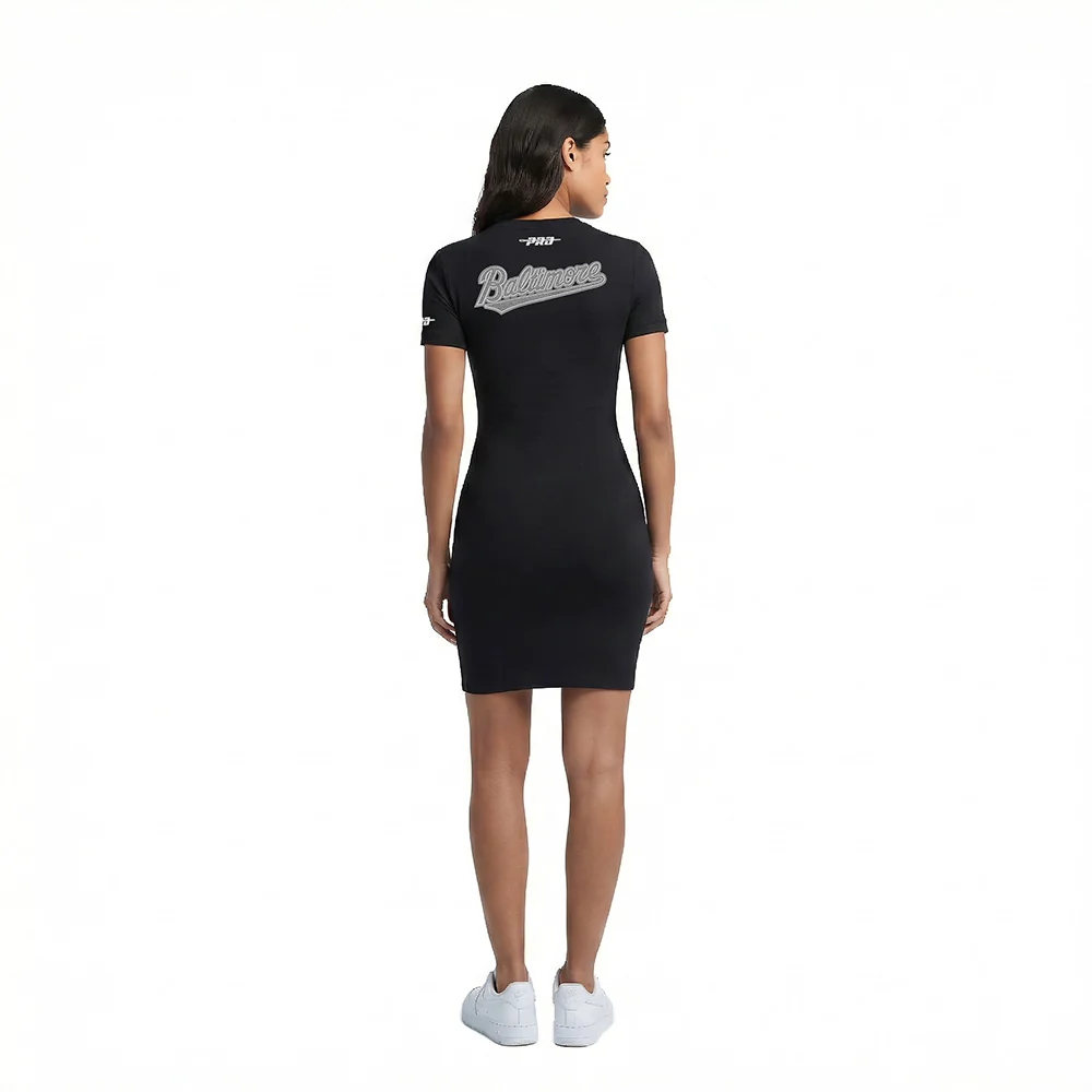 MLB BALTIMORE ORIOLES REVERSE FRENCH TERRY WOMEN'S BODYCON DRESS (BLACK) - Image 2
