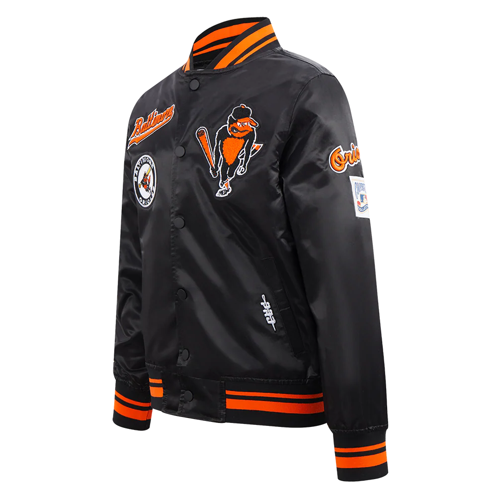 MLB BALTIMORE ORIOLES RETRO CLASSIC BIG BOYS RIB SATIN JACKET (BLACK/ORANGE) - Image 2