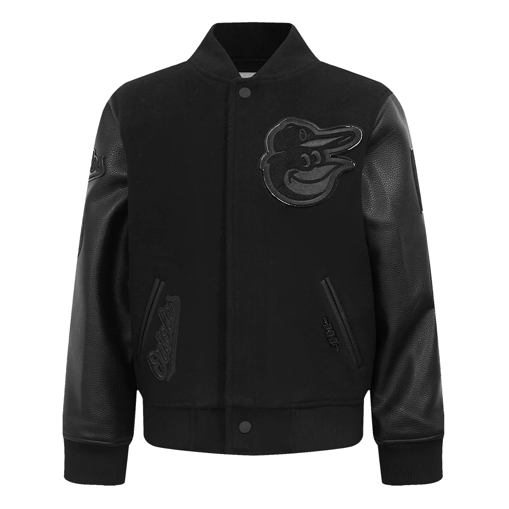 MLB BALTIMORE ORIOLES TRIPLE BLACK BIG BOYS WOOL VARSITY JACKET (JET BLACK)