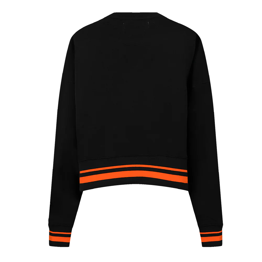 MLB BALTIMORE ORIOLES RETRO CLASSIC WOMEN'S RIB CREWNECK (BLACK/ORANGE) - Image 3