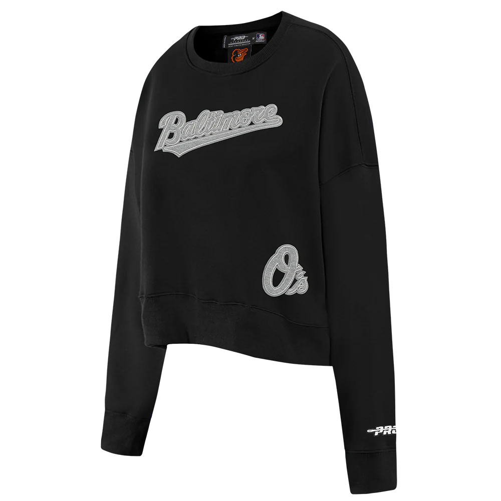 MLB BALTIMORE ORIOLES REVERSE FRENCH TERRY WOMEN'S FLEECE CREWNECK (BLACK) - Image 6