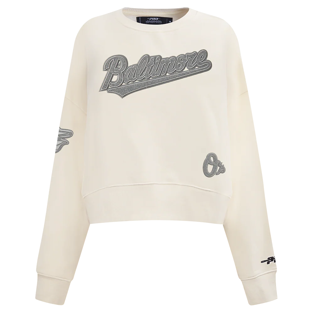 MLB BALTIMORE ORIOLES REVERSE FRENCH TERRY WOMEN'S FLEECE CREWNECK (EGGSHELL) - Image 5