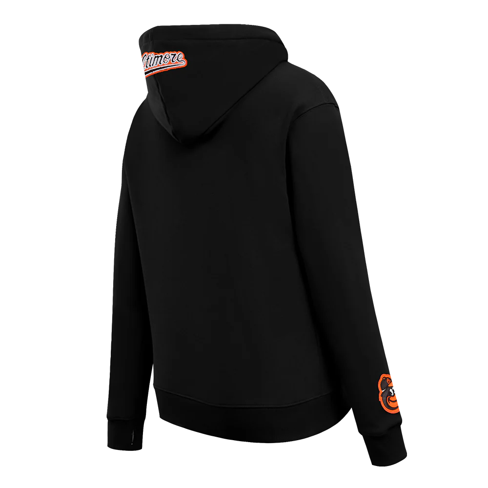 MLB BALTIMORE ORIOLES CLASSIC WOMEN'S FLEECE PULLOVER HOODIE (BLACK) - Image 4