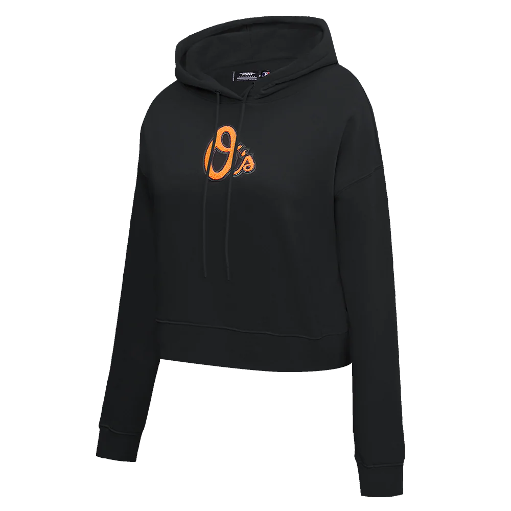 MLB BALTIMORE ORIOLES CLASSIC WOMEN'S FLEECE CROPPED PULLOVER HOODIE (BLACK) - Image 2