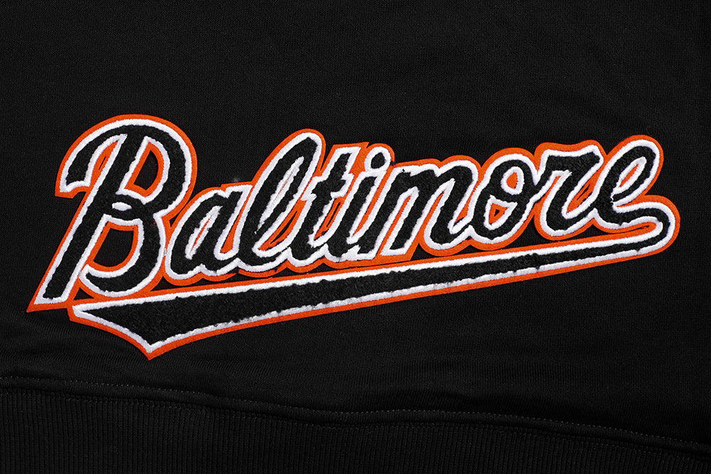 MLB BALTIMORE ORIOLES CLASSIC WOMEN'S FLEECE CROPPED PULLOVER HOODIE (BLACK) - Image 5