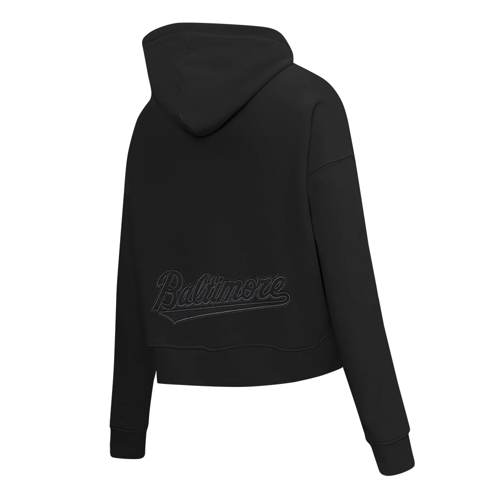 MLB BALTIMORE ORIOLES NEUTRAL WOMEN'S CROPPED PULLOVER HOODIE (BLACK) - Image 4