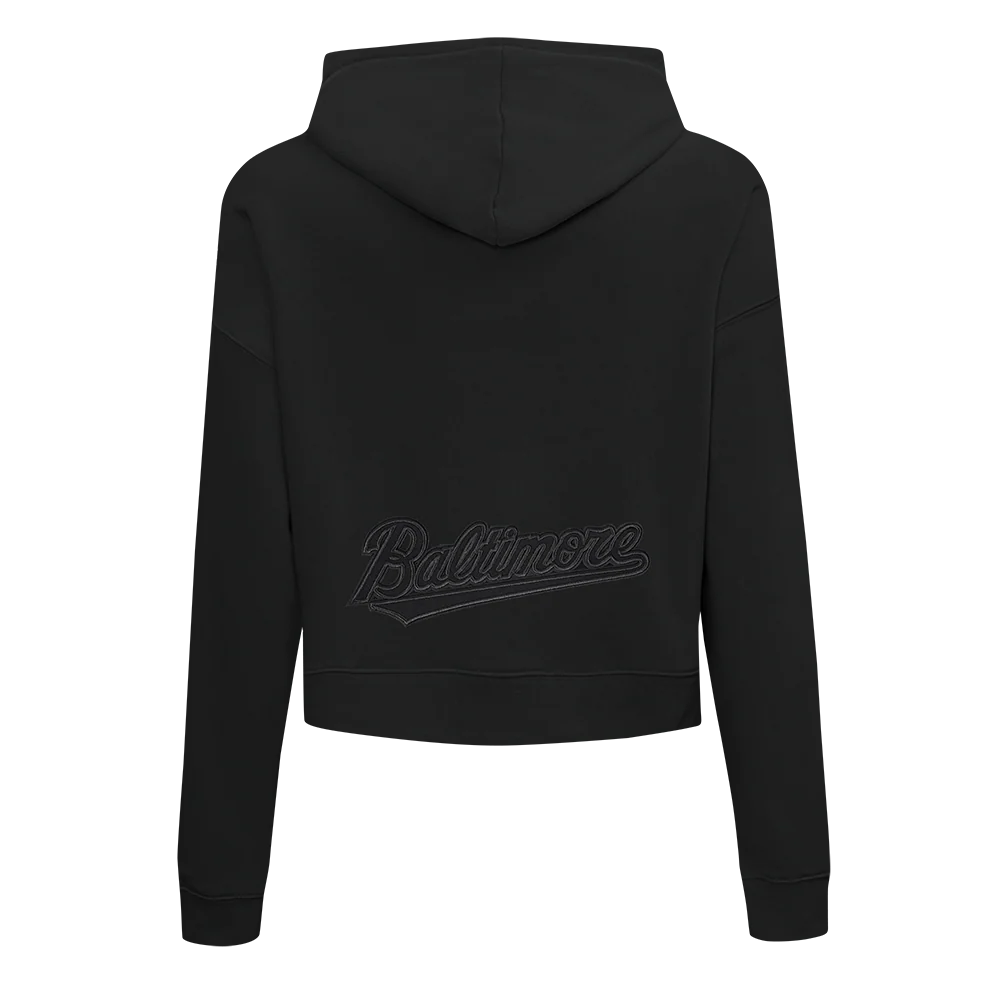 MLB BALTIMORE ORIOLES NEUTRAL WOMEN'S CROPPED PULLOVER HOODIE (BLACK) - Image 9