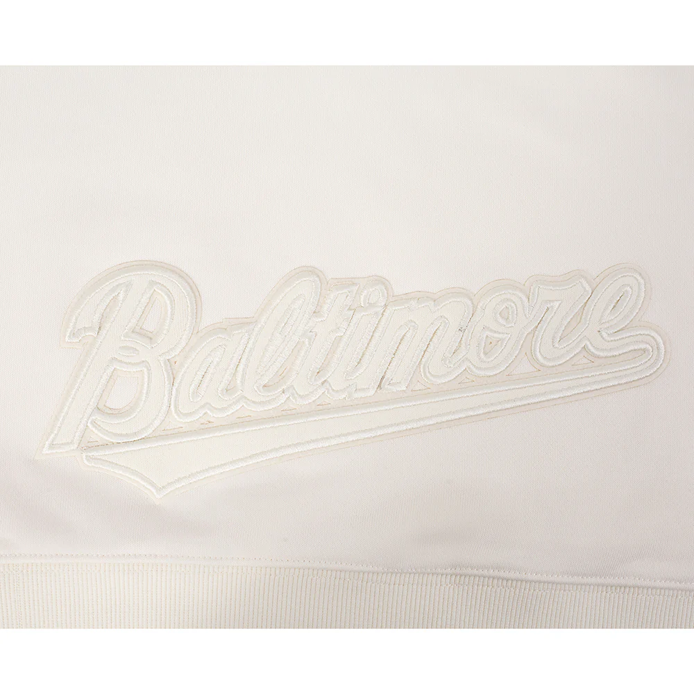MLB BALTIMORE ORIOLES NEUTRAL WOMEN'S CROPPED PULLOVER HOODIE (EGGSHELL) - Image 5