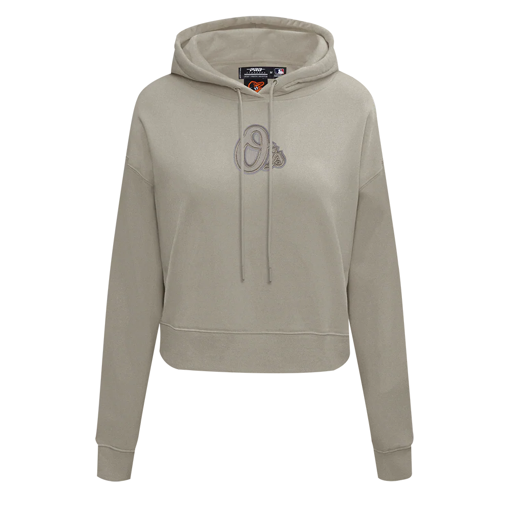 MLB BALTIMORE ORIOLES NEUTRAL WOMEN'S CROPPED PULLOVER HOODIE (TAUPE)