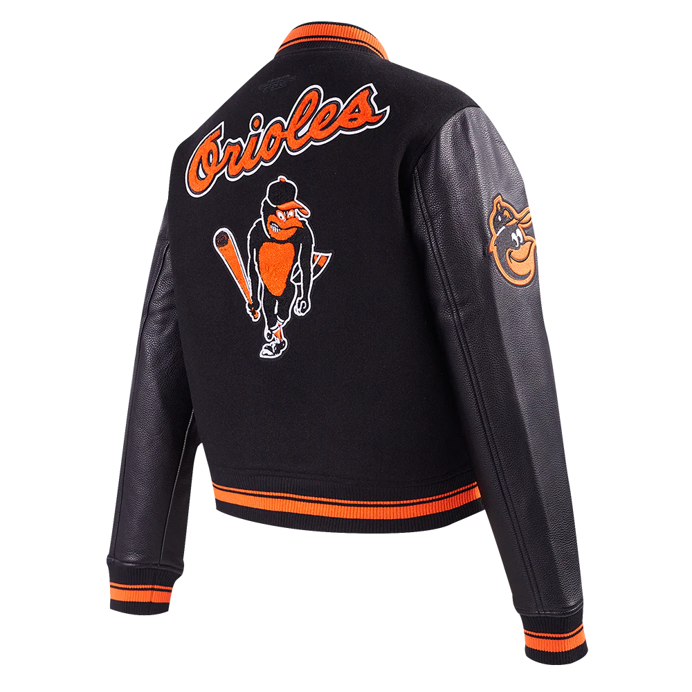 MLB BALTIMORE ORIOLES RETRO CLASSIC WOMEN'S RIB WOOL VARSITY JACKET (BLACK/ORANGE) - Image 4