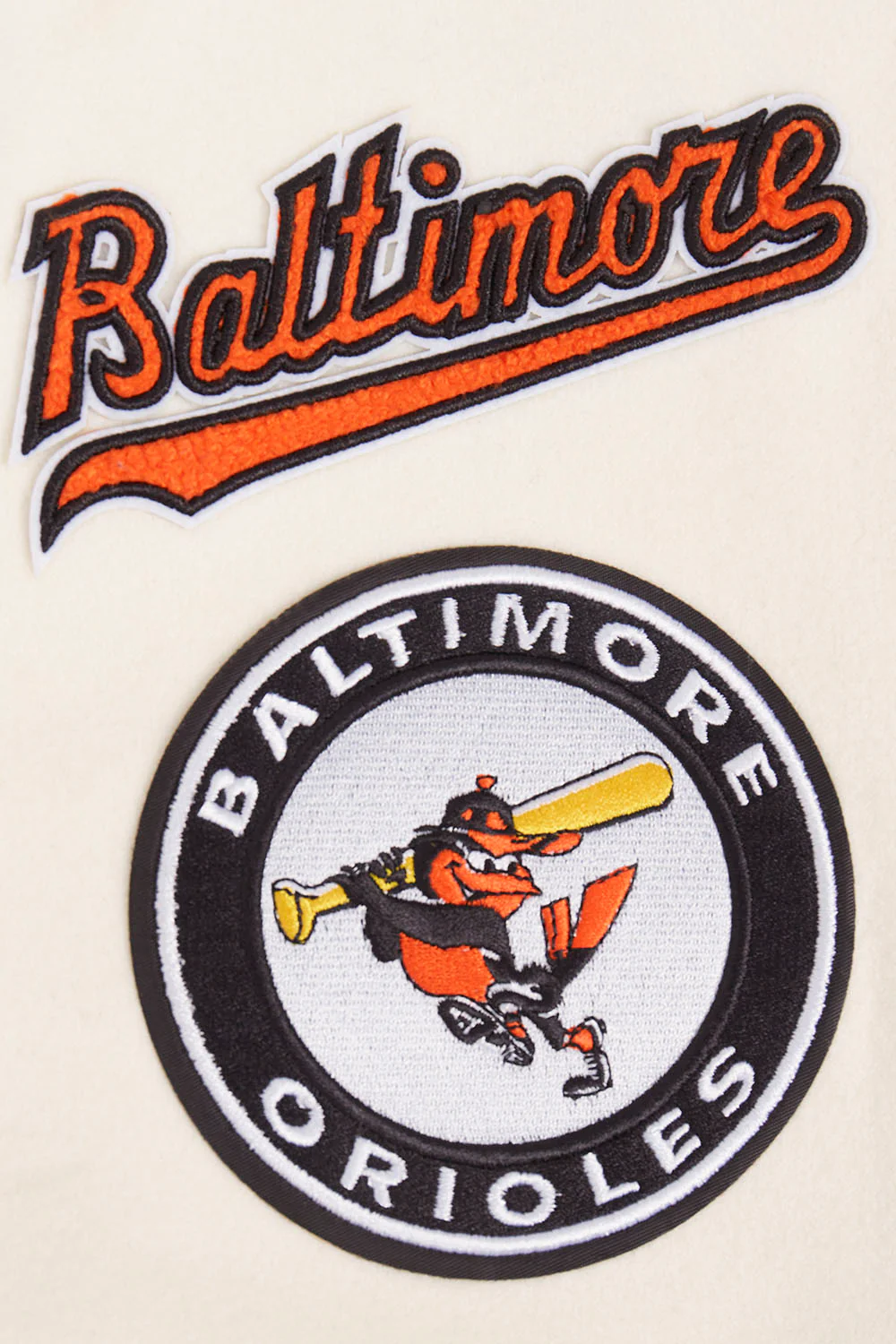 MLB BALTIMORE ORIOLES RETRO CLASSIC WOMEN'S RIB WOOL VARSITY JACKET (EGGSHELL/ BLACK) - Image 7