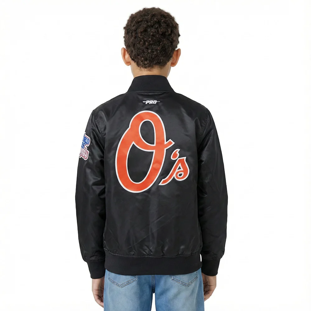 MLB BALTIMORE ORIOLES CLASSIC CHENILLE LITTLE BOY'S SATIN JACKET (BLACK) - Image 2