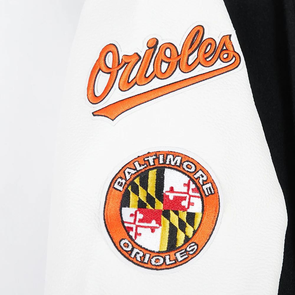 MLB BALTIMORE ORIOLES CLASSIC CHENILLE LITTLE BOY'S WOOL VARSITY JACKET (BLACK/WHITE) - Image 7