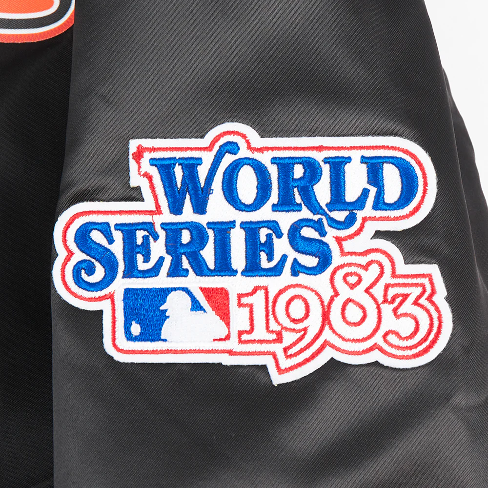 MLB BALTIMORE ORIOLES CLASSIC WOMEN'S SATIN JACKET (BLACK) - Image 7