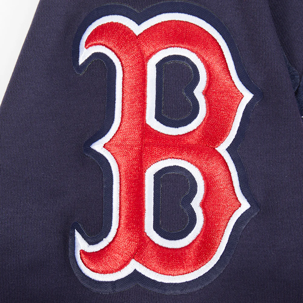 MLB BOSTON RED SOX CLASSIC CHENILLE MEN'S DOUBLE KNIT SHORT SLEEVE PULLOVER HOODIE (MIDNIGHT NAVY/RED) - Image 7