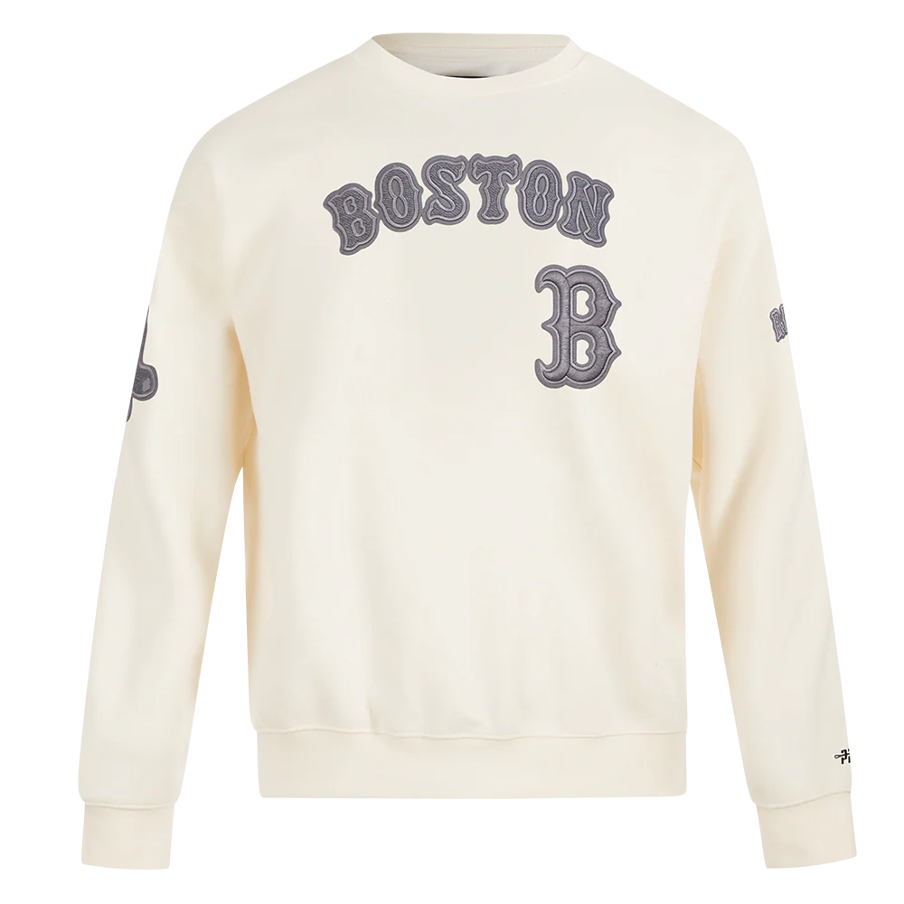 MLB BOSTON RED SOX REVERSE FRENCH TERRY MEN'S DROP SHOULDER FLEECE CREWNECK (EGGSHELL) - Image 2
