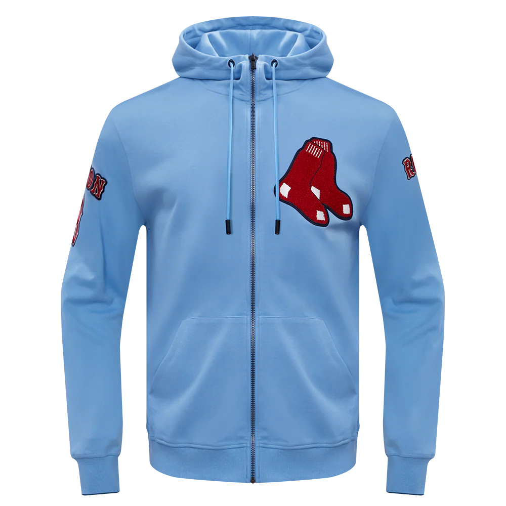 MLB BOSTON RED SOX CLASSIC CHENILLE MEN'S FULL ZIP PULLOVER HOODIE (UNIVERSITY BLUE)