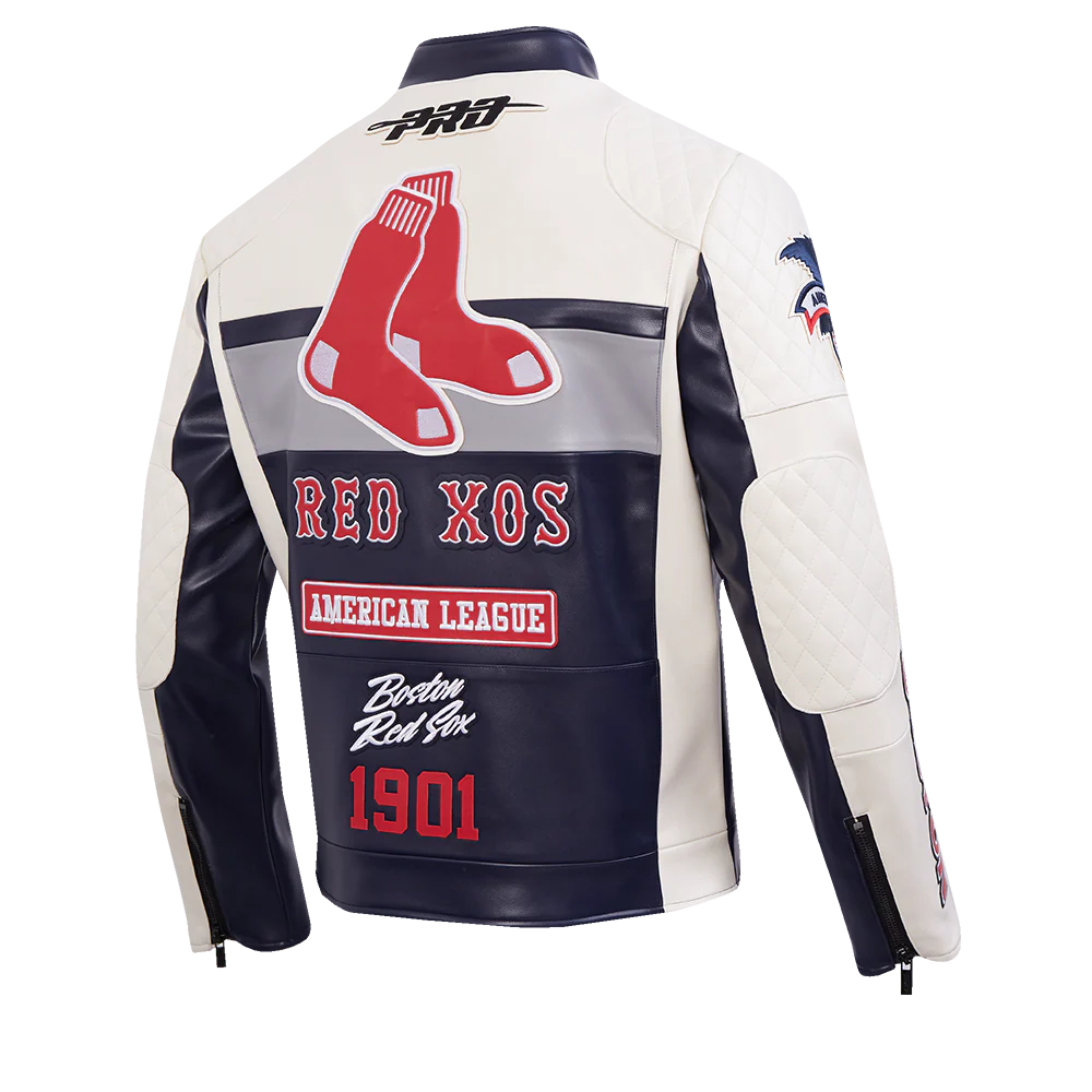 MLB BOSTON RED SOX MEN'S MOTO JACKET (EGGSHELL/ MIDNIGHT NAVY) - Image 4
