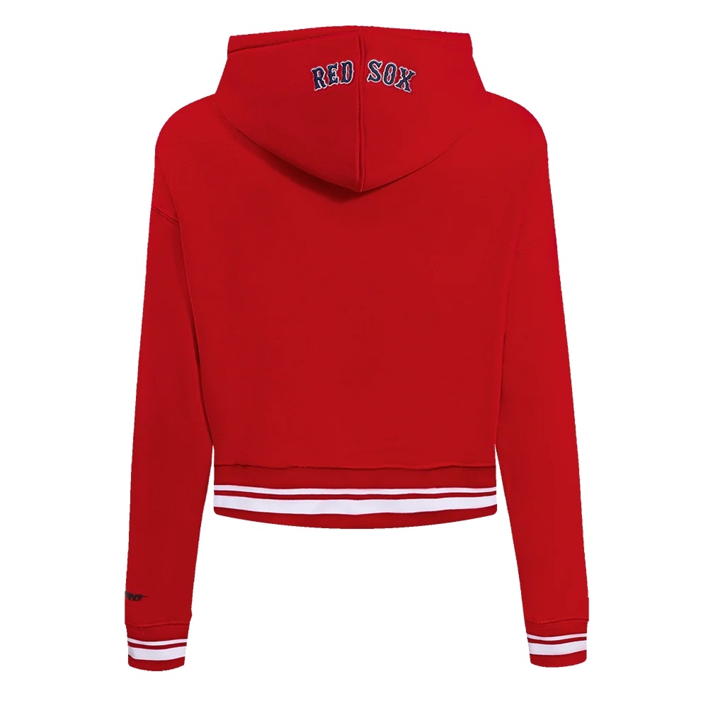 MLB BOSTON RED SOX SCRIPT TAIL WOMEN'S RIB FLEECE CROPPED PULLOVER HOODIE (RED) - Image 3