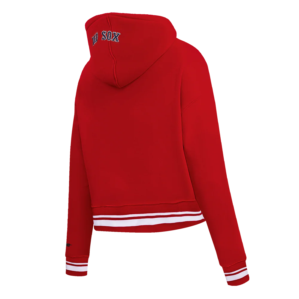MLB BOSTON RED SOX SCRIPT TAIL WOMEN'S RIB FLEECE CROPPED PULLOVER HOODIE (RED) - Image 4