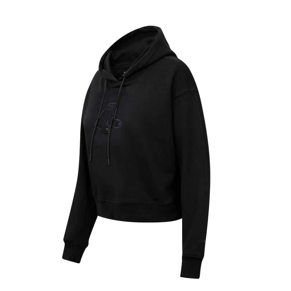 MLB BOSTON RED SOX TRIPLE BLACK WOMEN'S CROPPED PULLOVER HOODIE (TRIPLE BLACK) - Image 3