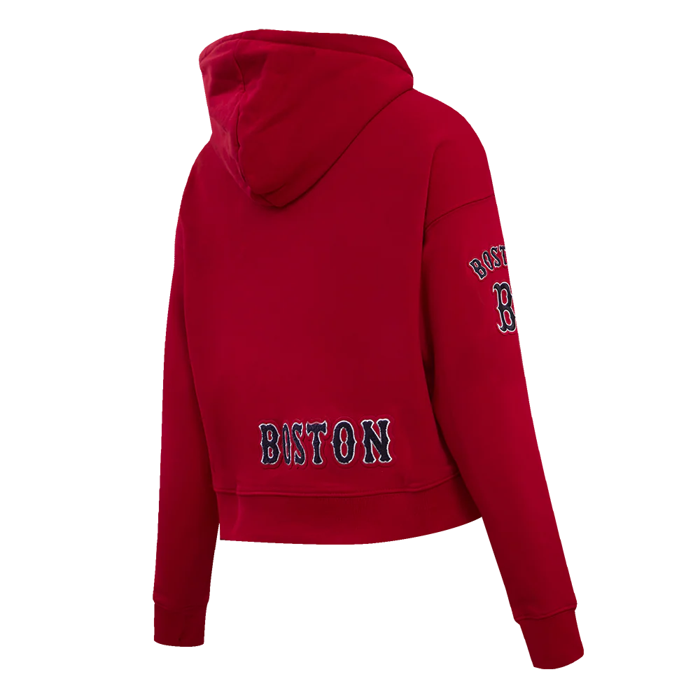 MLB BOSTON RED SOX CLASSIC WOMEN'S CROPPED PULLOVER HOODIE (RED) - Image 3