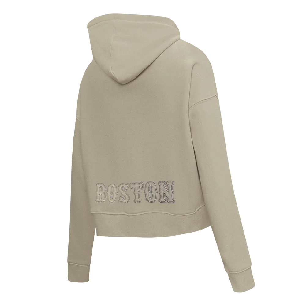 MLB BOSTON RED SOX NEUTRAL WOMEN'S CROPPED PULLOVER HOODIE (TAUPE) - Image 4