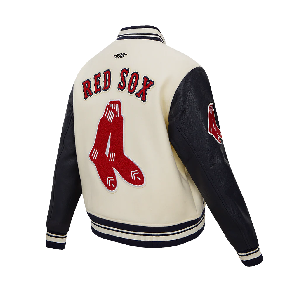 MLB BOSTON RED SOX RETRO CLASSIC WOMEN'S RIB WOOL VARSITY JACKET (EGGSHELL/ MIDNIGHT NAVY) - Image 3