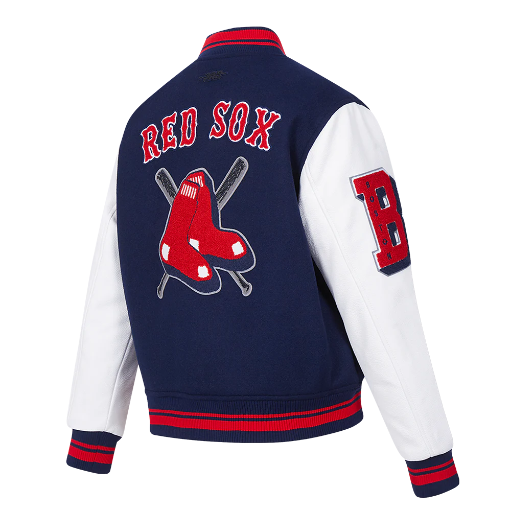 MLB BOSTON RED SOX MASHUP WOMEN'S RIB WOOL VARSITY JACKET (MIDNIGHT NAVY/RED/MIDNIGHT NAVY) - Image 4