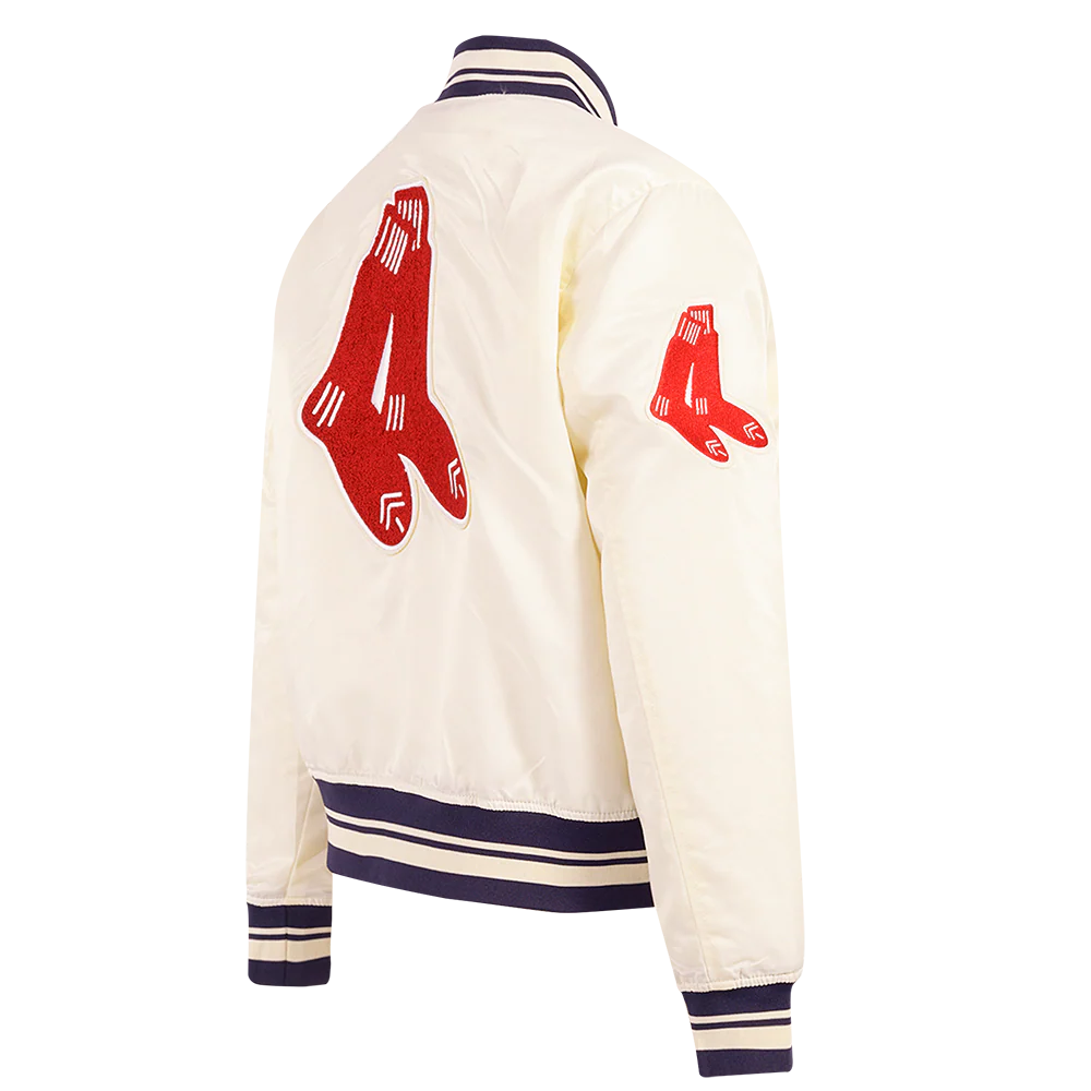 MLB BOSTON RED SOX RETRO CLASSIC WOMEN'S RIB SATIN JACKET (EGGSHELL/ MIDNIGHT NAVY) - Image 3