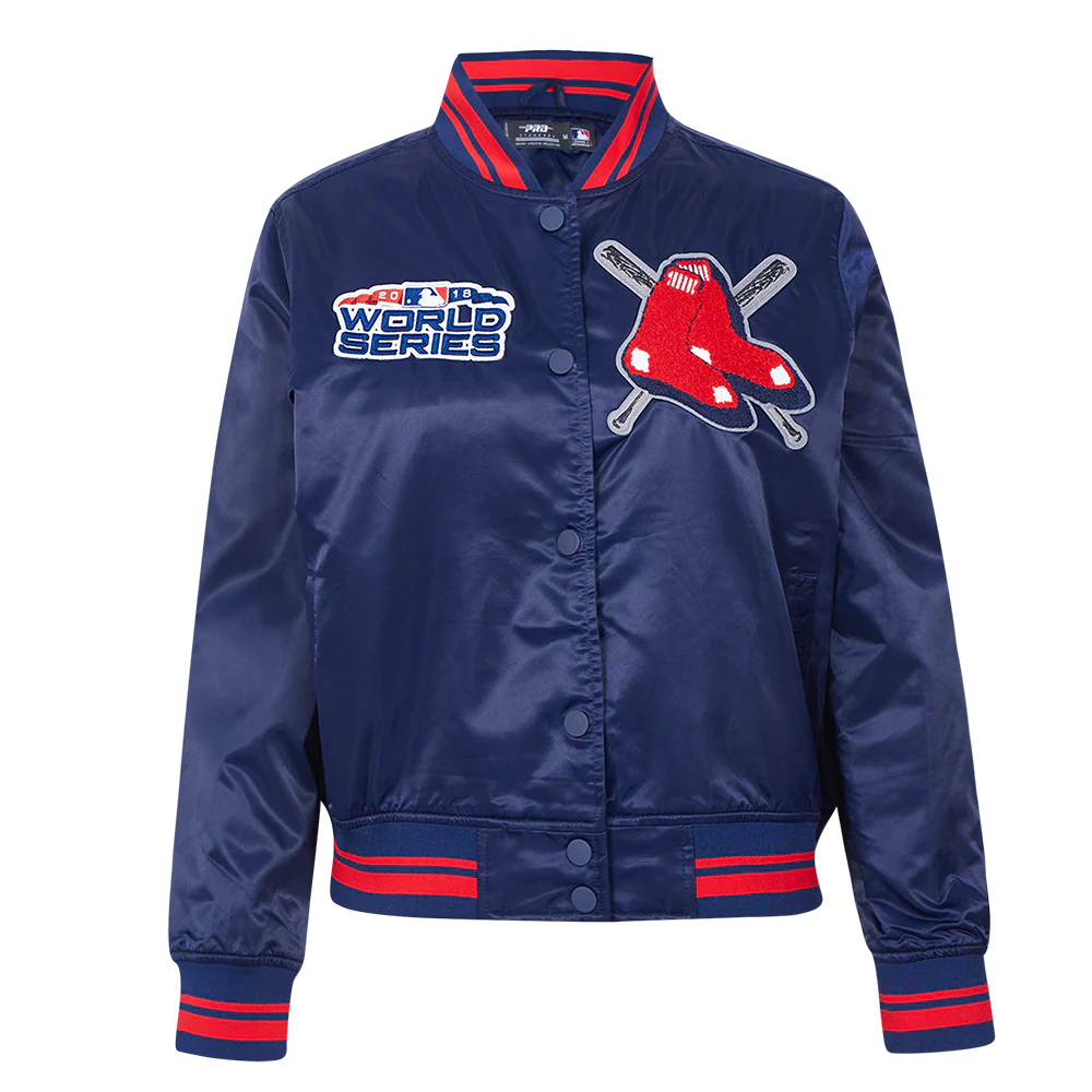 MLB BOSTON RED SOX MASHUP WOMEN'S RIB SATIN JACKET (MIDNIGHT NAVY/RED/MIDNIGHT NAVY)