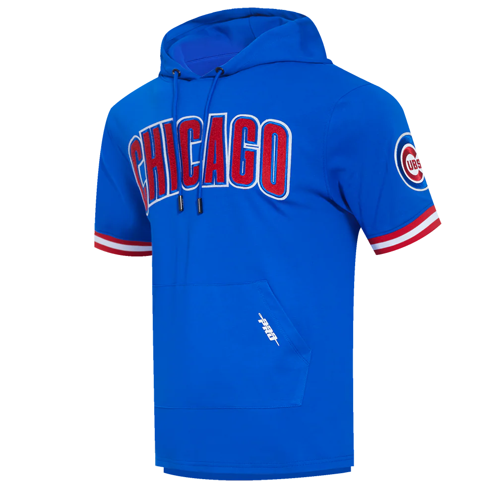 MLB CHICAGO CUBS CLASSIC CHENILLE MEN'S DOUBLE KNIT SHORT SLEEVE PULLOVER HOODIE (ROYAL BLUE/RED) - Image 2