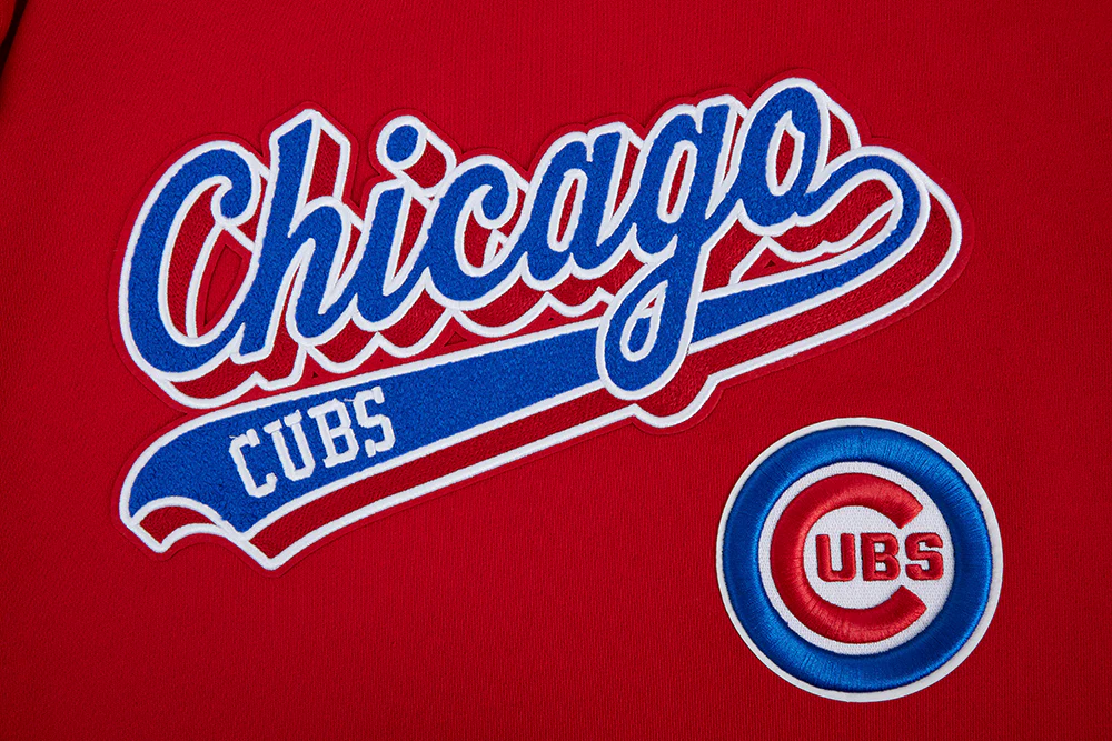 MLB CHICAGO CUBS SCRIPT TAIL MEN'S RIB FLEECE PULLOVER HOODIE (RED) - Image 5