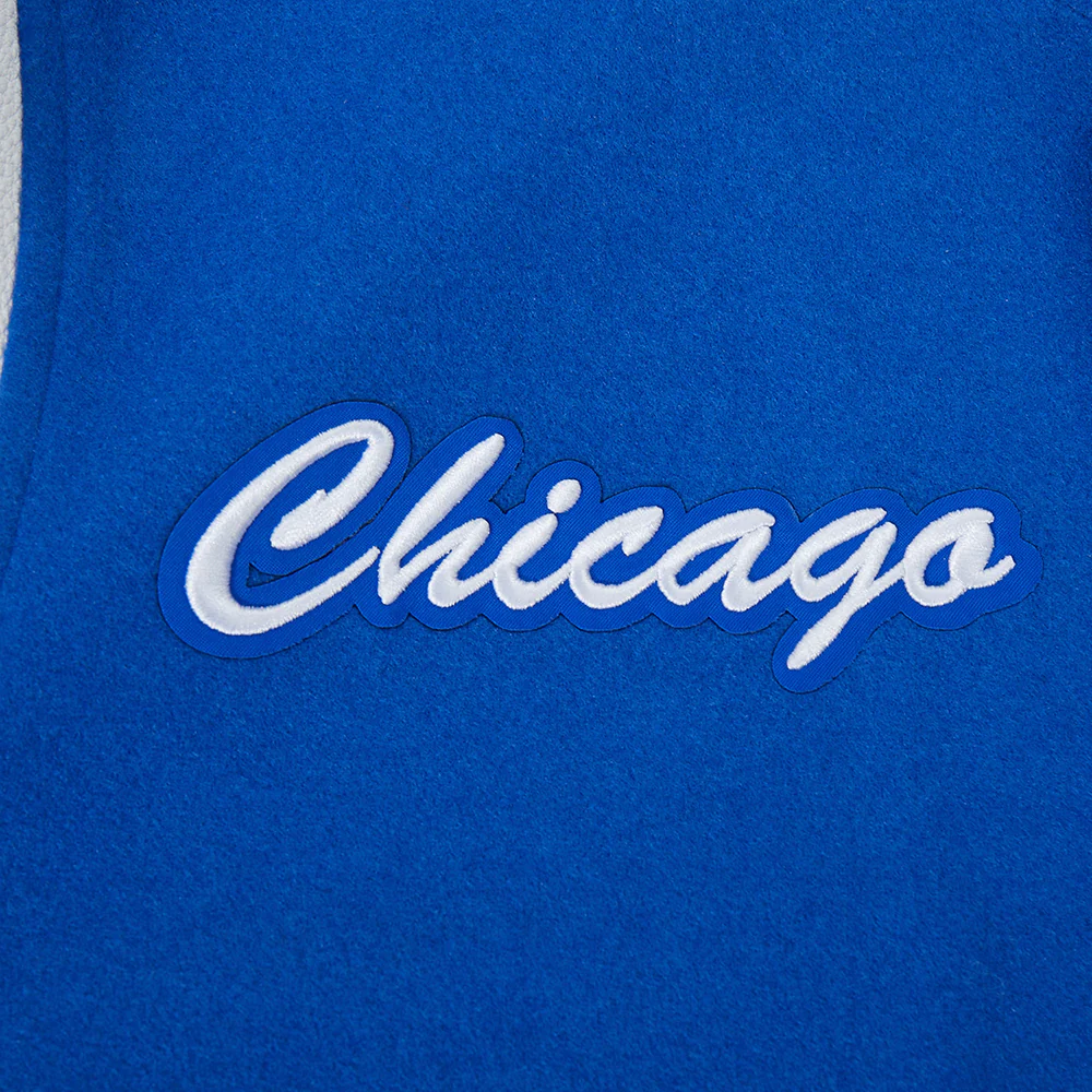 MLB CHICAGO CUBS TEAM BADGE MEN'S RIB WOOL VARSITY JACKET (ROYAL BLUE/RED) - Image 6