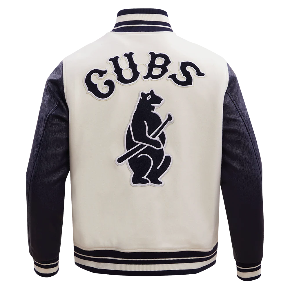 MLB CHICAGO CUBS RETRO CLASSIC MEN'S RIB WOOL VARSITY JACKET (EGGSHELL/MIDNIGHT NAVY) - Image 4