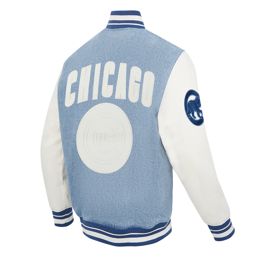 MLB CHICAGO CUBS VARSITY BLUES MEN'S DENIM VARSITY JACKET (DENIM/LINEN) - Image 4