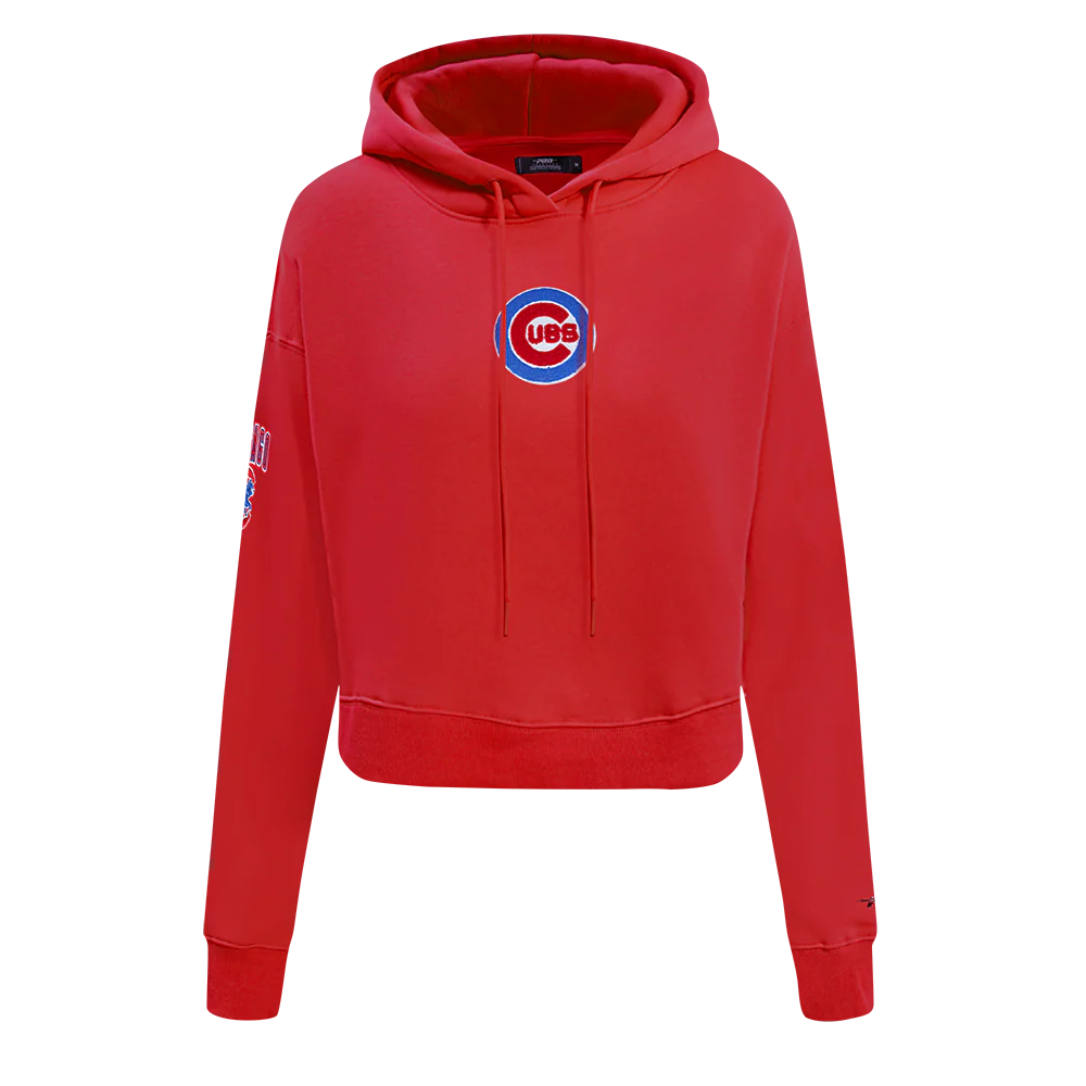 MLB CHICAGO CUBS CLASSIC WOMEN'S CROPPED PULLOVER HOODIE (RED)