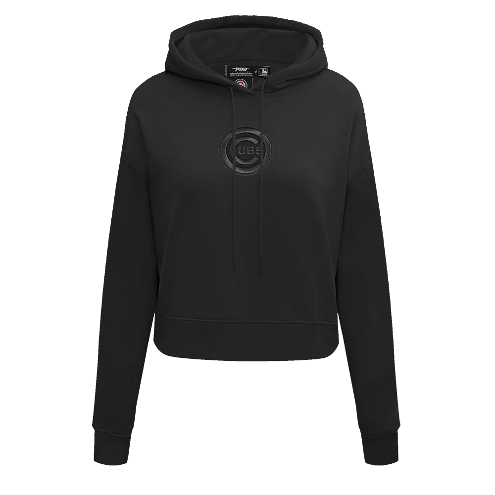MLB CHICAGO CUBS NEUTRAL WOMEN'S CROPPED PULLOVER HOODIE (BLACK)