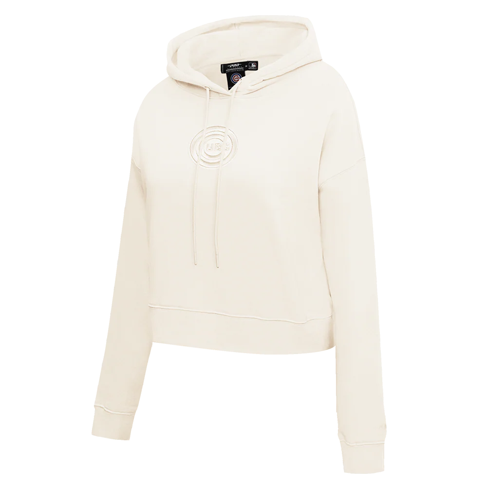 MLB CHICAGO CUBS NEUTRAL WOMEN'S CROPPED PULLOVER HOODIE (EGGSHELL) - Image 2